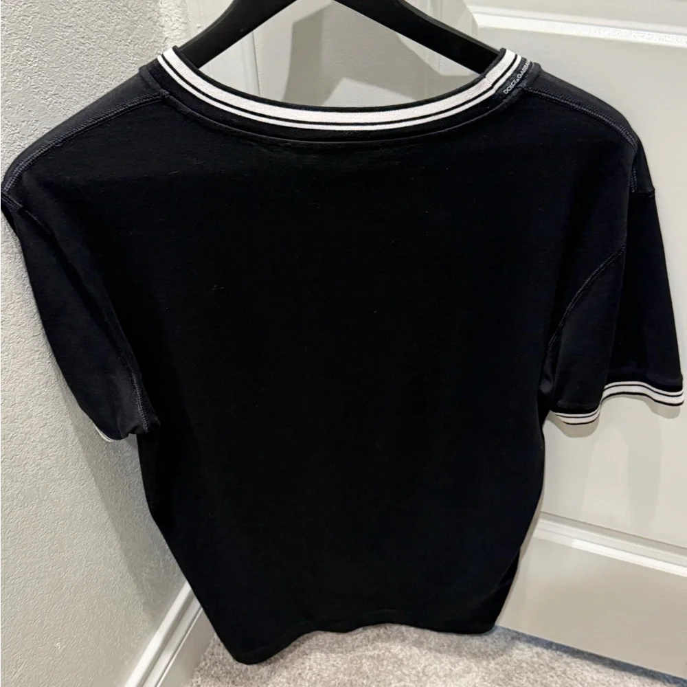 Dolce & Gabbana Black Tee with White Logo and Trim - Picture 2 of 2